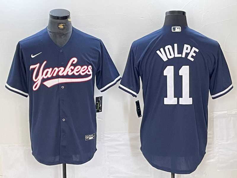 Mens New York Yankees #11 Anthony Volpe Navy Cool Base Stitched Baseball Jersey